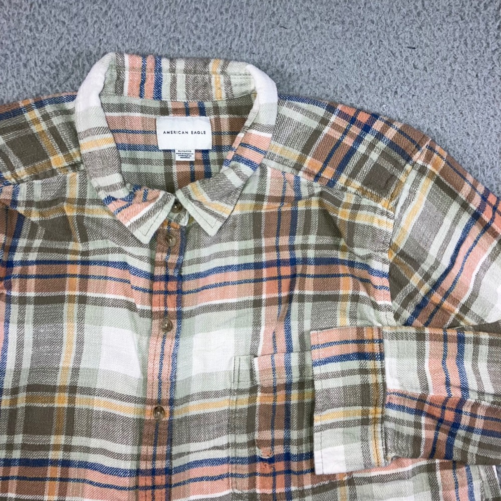 American Eagle Plaid Flannel Shirt Women XL L/S Relaxed Coastal Outdoor Layering